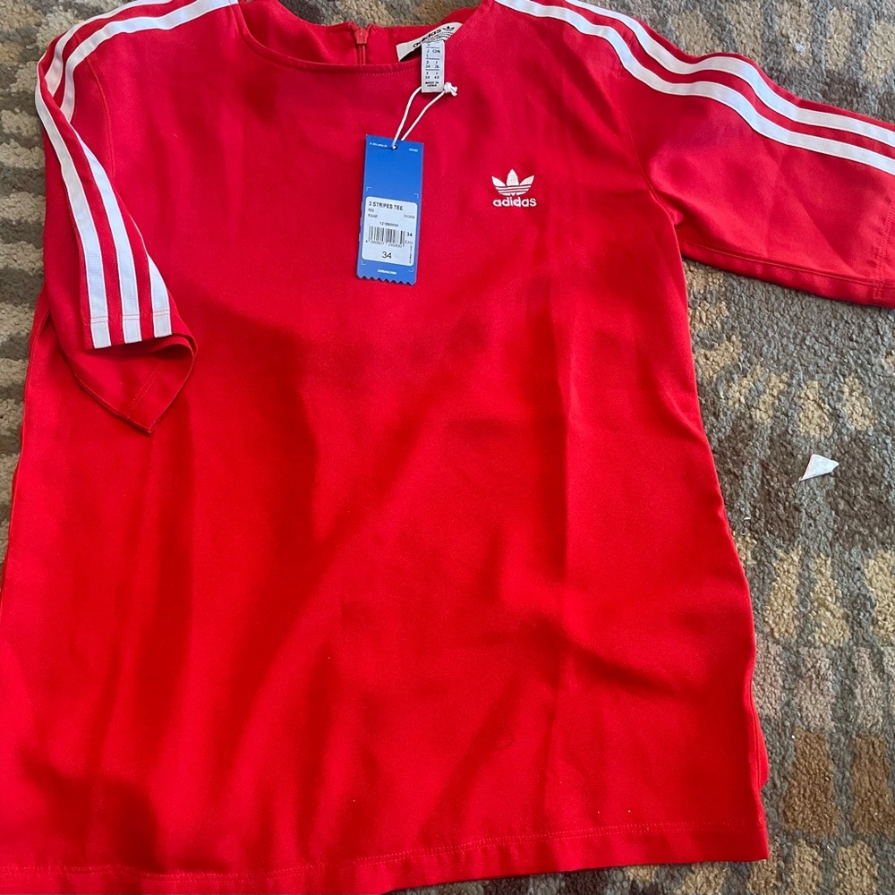 Adidas Red 3 Stripes Tee Jersey